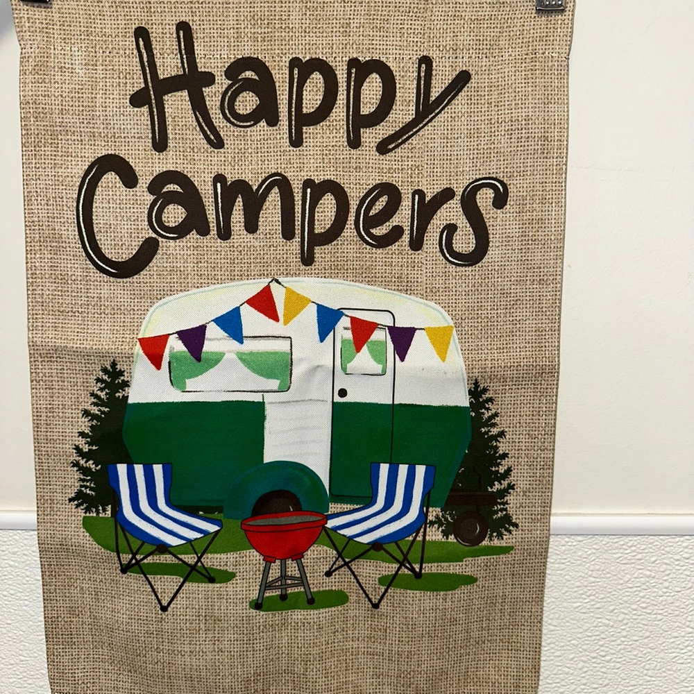 Evergreen Happy Campers Garden Flag One Size Beige Green Home Decor Camping - Picture 7 of 9